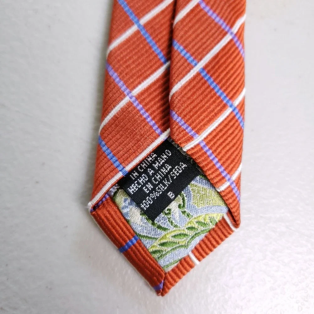 Van Heusen Tie Orange Plaid Geometric Business Classic Necktie Mens‎
